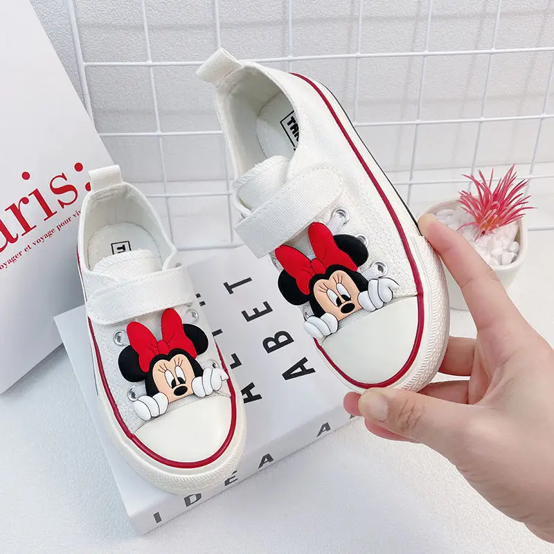 Disney Children\'s Shoes Fashion Mickey Mouse Student Shoes Girls Anti-slip Outdoor Shoes Canvas Shoes Kids Sport Shoes Size26-37