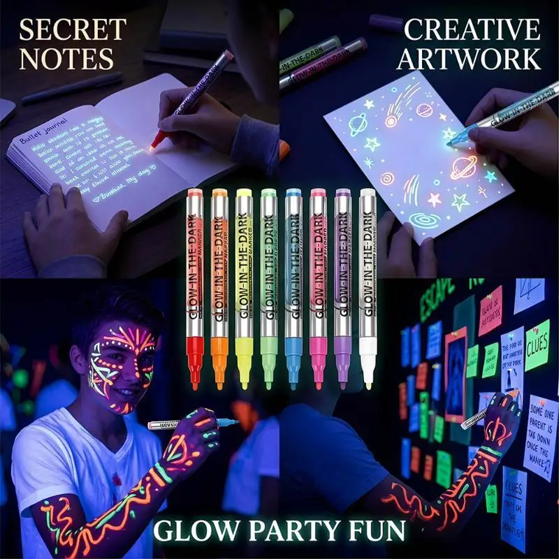 

Fluorescent Glow in Dark Marker Paint 8 Bright Colors for Photo Prop DIY Party Decoration Art Craft Creation