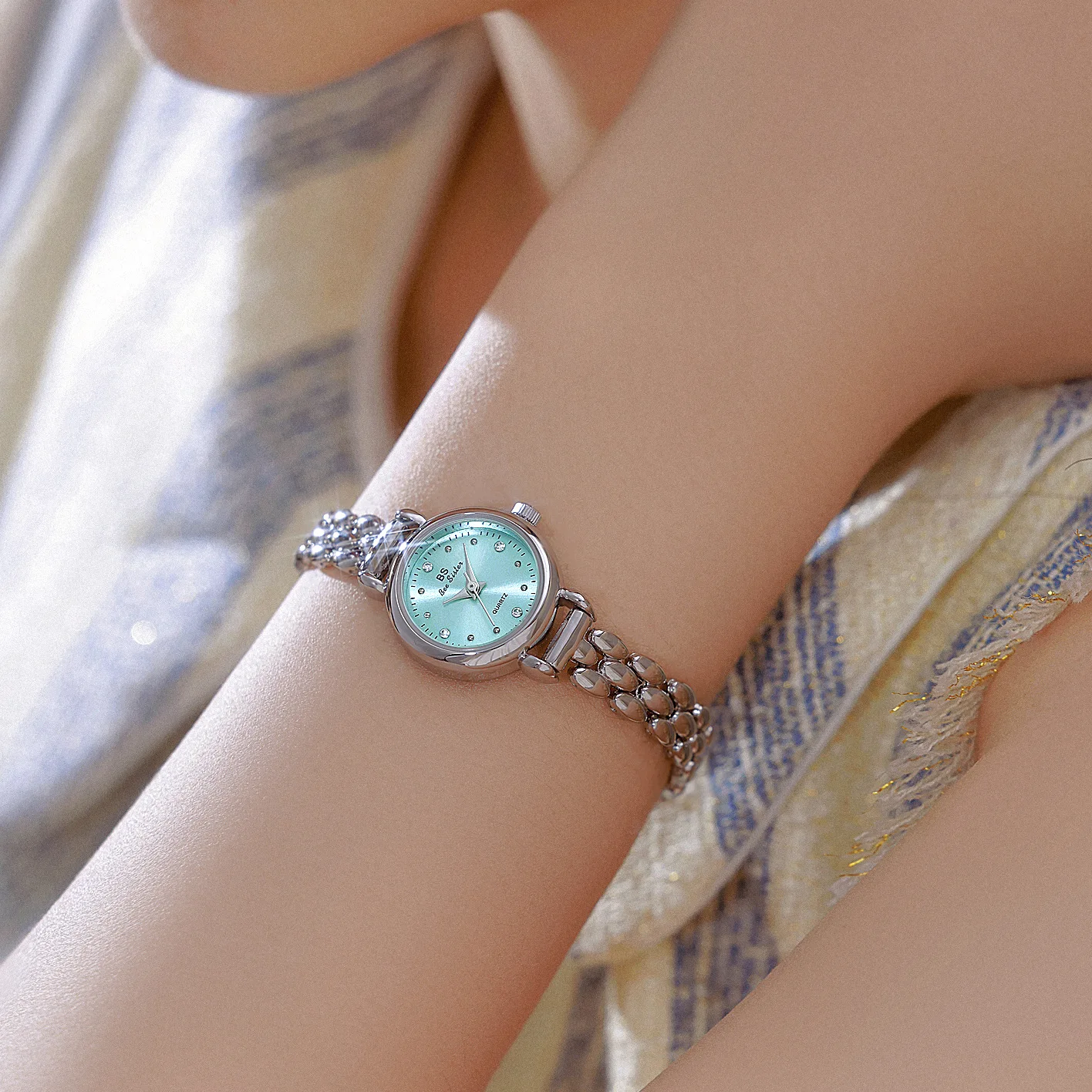 

Elegant women's watch, understated luxury, minimalist lake blue bracelet watch, sophisticated women's accessory, women's gift.