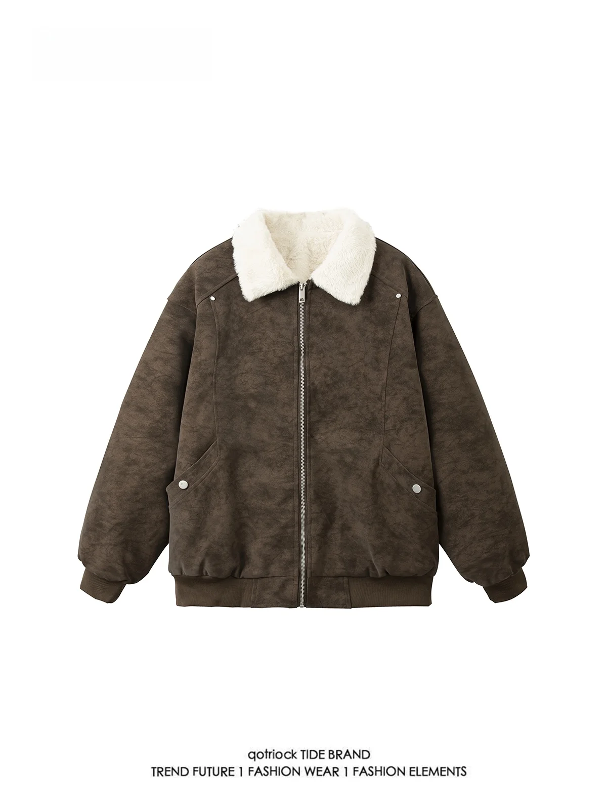 

Retro Barn Sle Lamb Velvet Collar Cotton Jaet Men Women Winter Trendy High Street PU Leather Coat Casual Thiened Cotton...