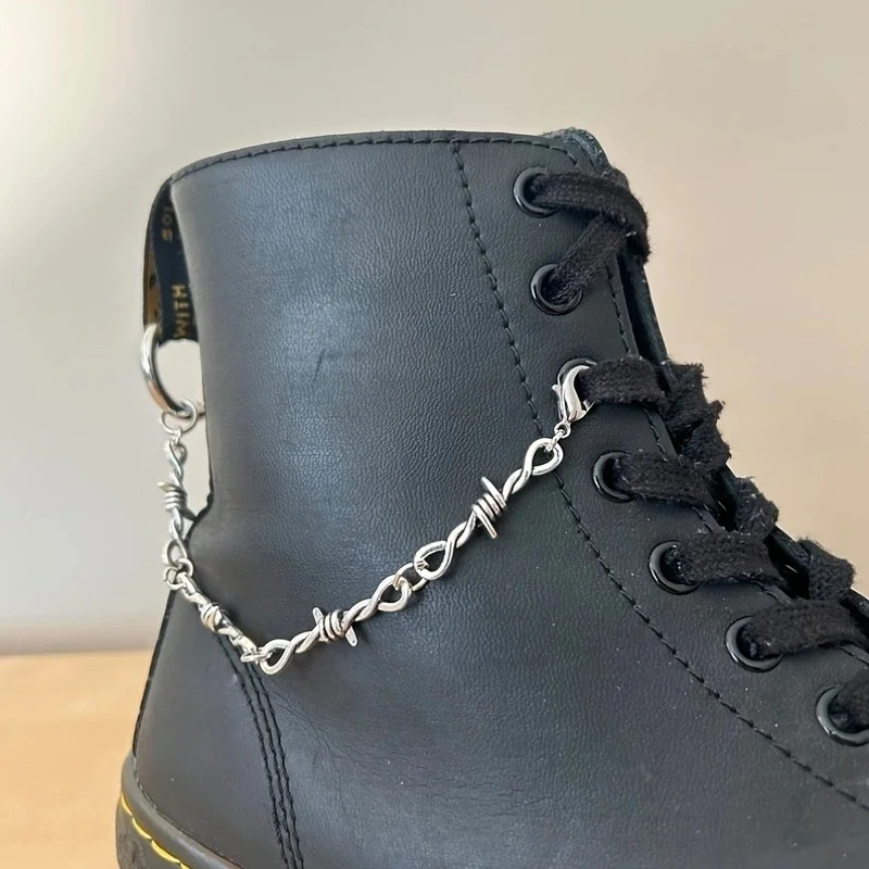 2Pcs Punk Wire Boot Chain Silver Double Buckle Detachable Shoe Hanging Chain Gothic Boot Decoration Accessory