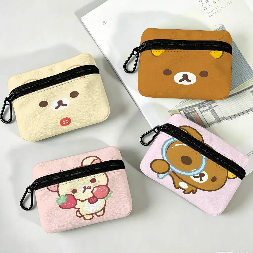 Cute Cartoon Rilakkuma Waterproof Oxford Cloth Zipper Wallet Portable Hanging Small Coin Purse For Travel