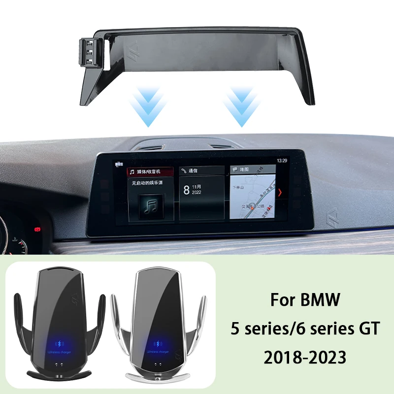 

Car Phone Holder Screen Panel Fixed Base For BMW 5 6 series GT G30 G32 2018-2023 15W Car Mobile Phone Wireless Charging Mount