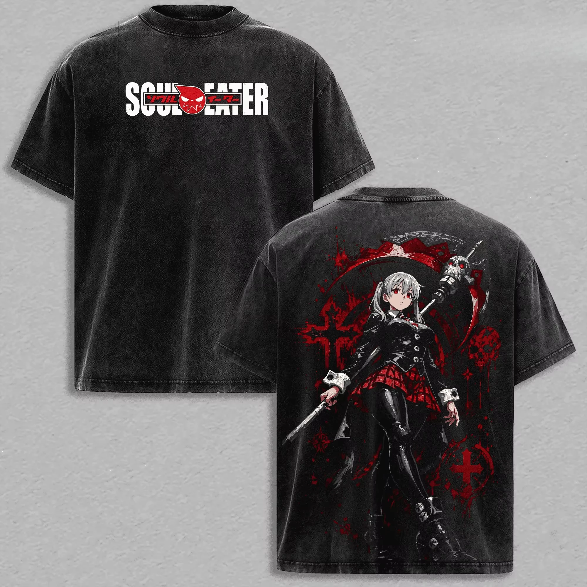Japan Anime Soul Eater Manga Graphic Print T-shirt Vintage Washed Streetwear Men Women Crewneck Cotton Summer New Tee