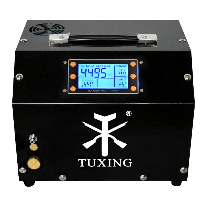 TUXING 300bar PCP Compressor de ar 4500psi LCD Display Digital Controle Compressor Built-in Auto Stop para Rifle Airgun Scuba Diving