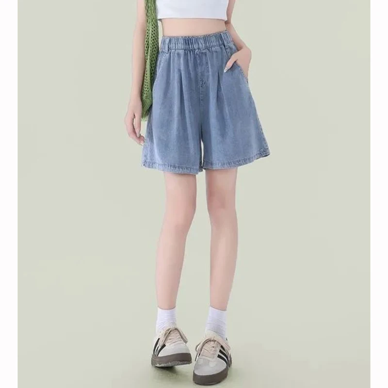 Summer Lady Comfortable Soft High Waist Shorts Female Classic Solid Denim Pants Girls Casual Daily Baggy Short Jeans