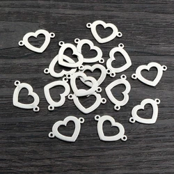 20pcs 18x12mm 316 Stainless Steel Double Loops Cute Heart Charms Pendant DIY Jewelry Findings Connector for Necklace Bracelet