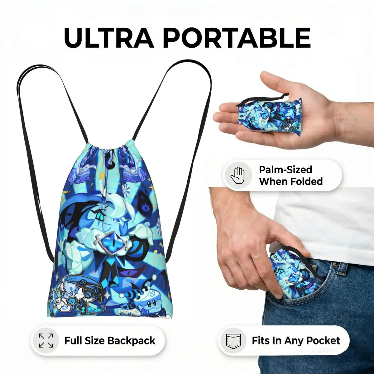 Shadow Milk Cookie Run Kingdom Drawstring Backpack hiking cycling Bag Portable Travel Drawstring Bag for Men Women