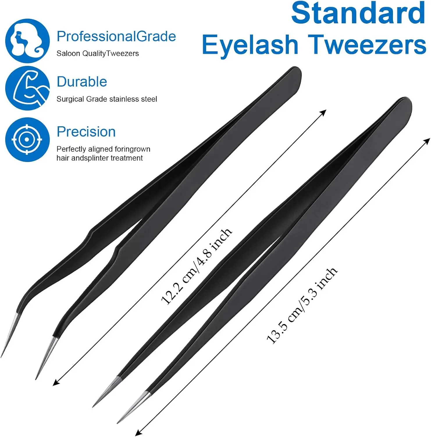 2-teilige Wimpernverlängerungspinzette mit gerader und gebogener Spitze, Anwendungswerkzeuge für falsche Wimpern aus Edelstahl