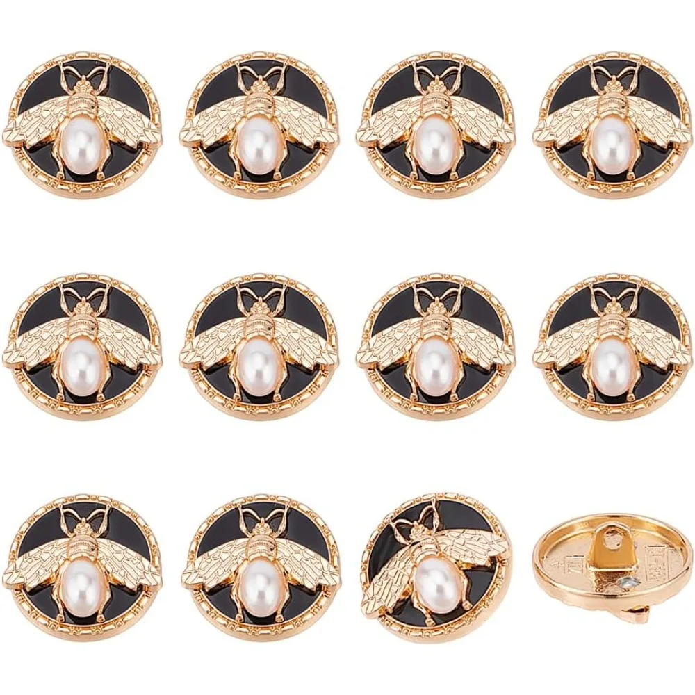 

12 Pcs Bee Round Metal Button 3D Bee with Pearl Enamel Shank Buttons 18mm Metal Blazer Buttons for DIY Craft Button Sewing Suit