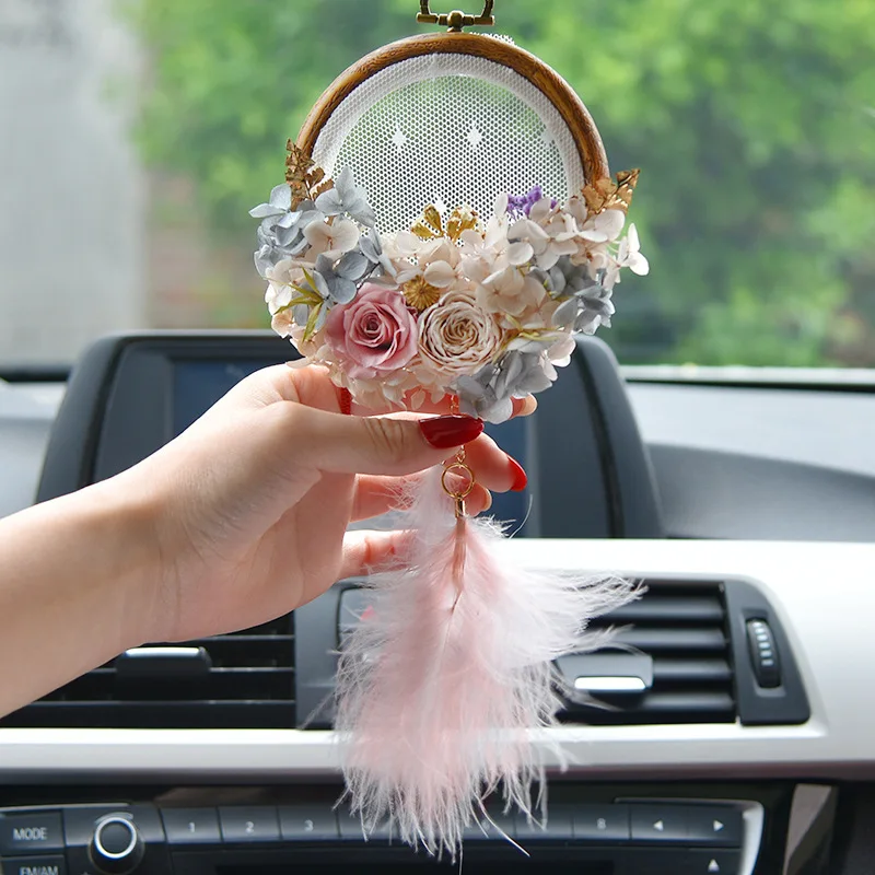 Mother's Day DIY Handmade Group Building Automobile Hanging Ornament Ins Preserved Fresh Flower Car Rearview Mirror Pendant Cbag