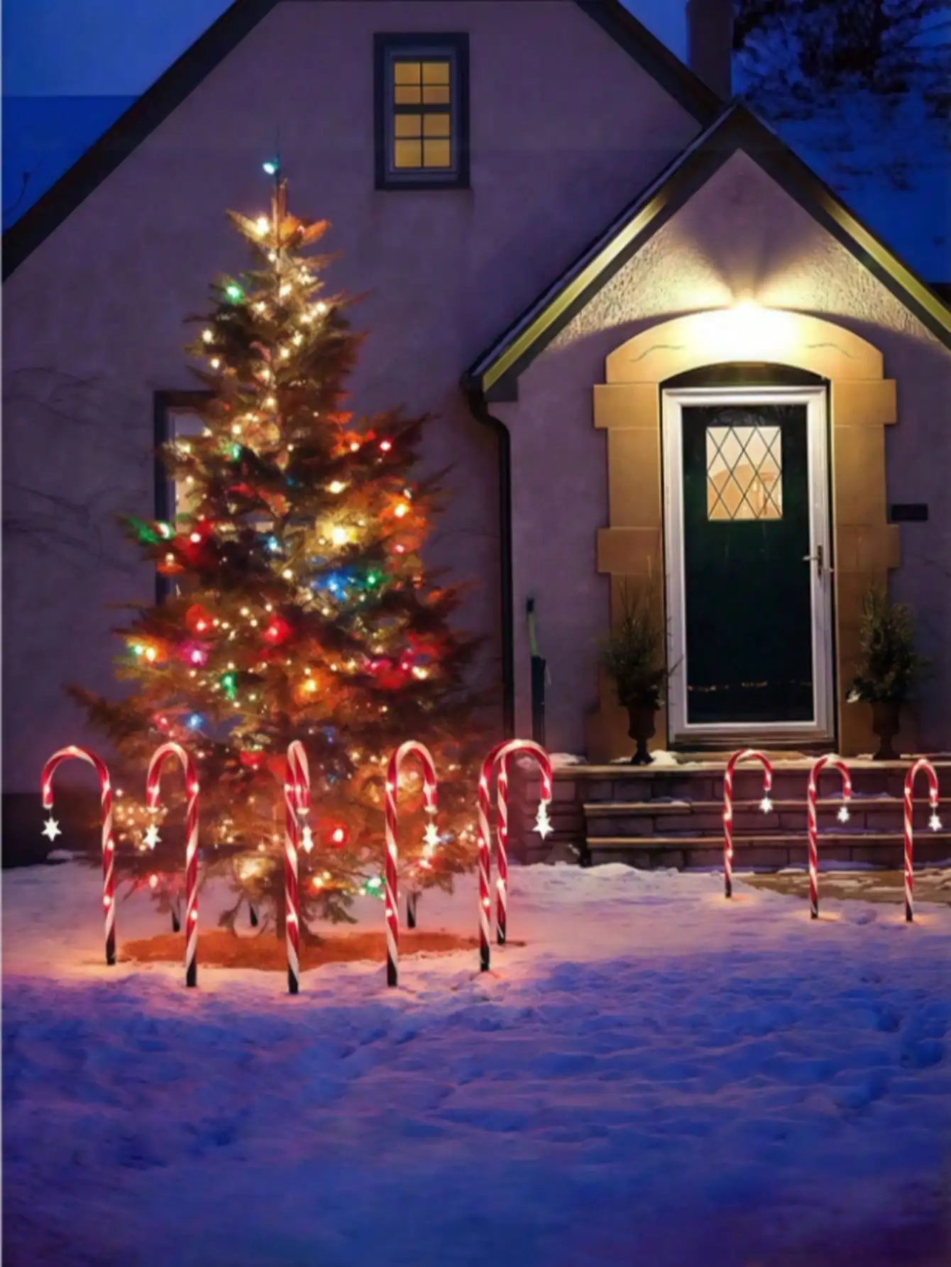 Christmas Solar Candy Cane Light: Star Decor, 8 Modes, Waterproof LED for Outdoor & Christmas Tree Decor
