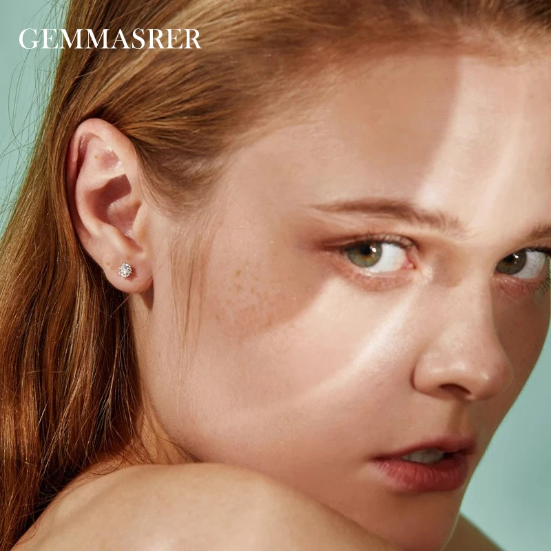 GEMMASTER 18K White Gold Lab Grown Diamond Ear Studs With IGI certificate Real 0.5ct 1ct Lab Dimond Earring Studs Unisex style