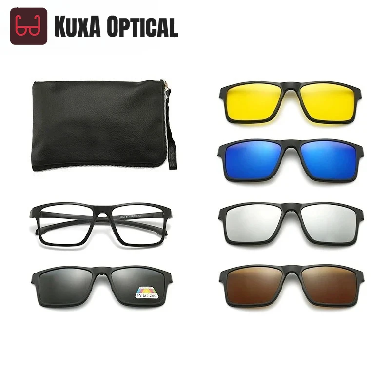 Xuka الاستقطاب النظارات الشمسية الرجال النساء TR90 قصر النظر إطار نظارات خمس قطع للرؤية الليلية المغناطيسي شفط كم مرآة Eyeweart #1
