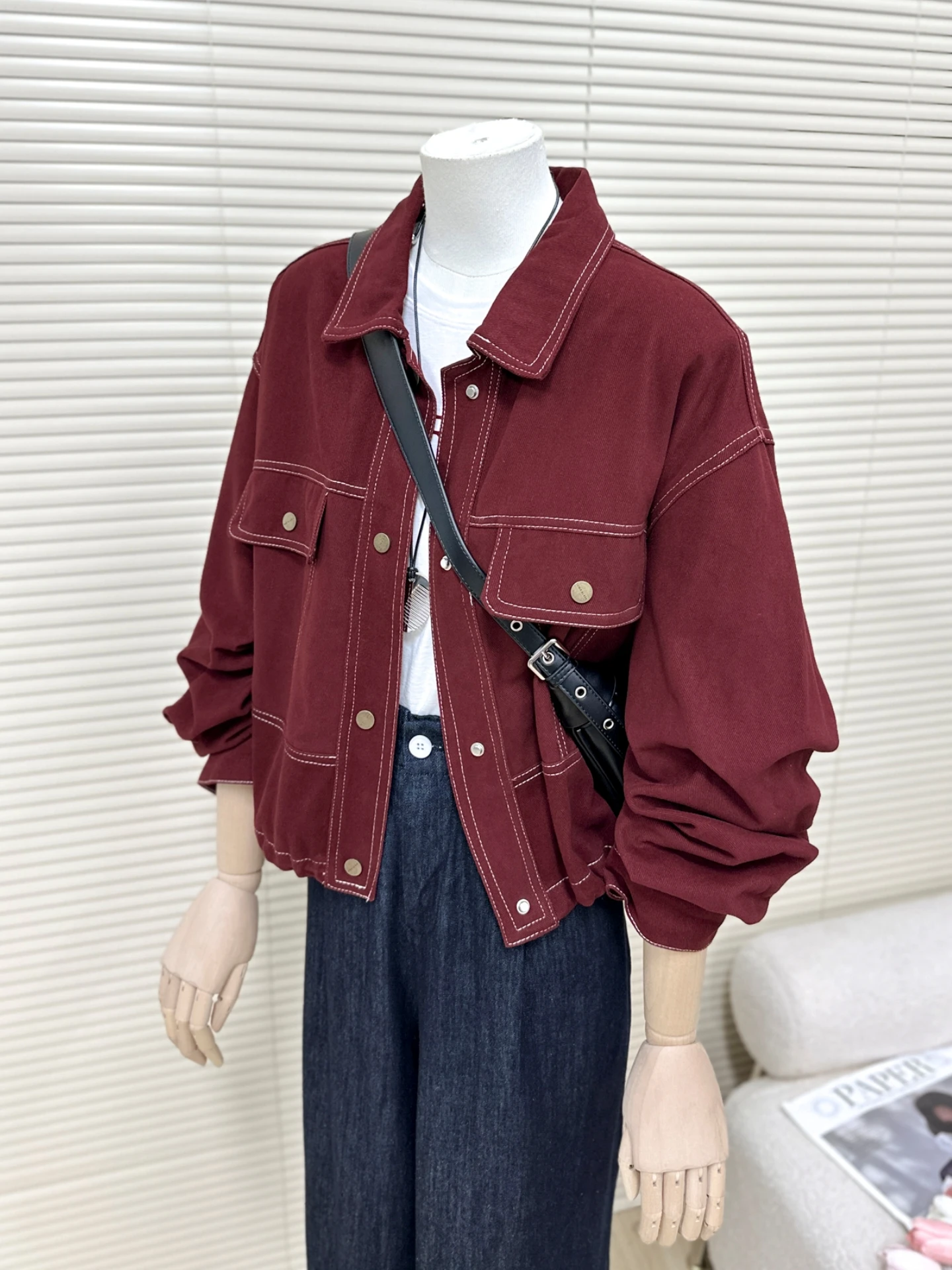 

Temperament Red Denim Jacket Autumn New Retro Turn Down Collar Loose Jackets Korean Versatile Casual Coats Women Short Top