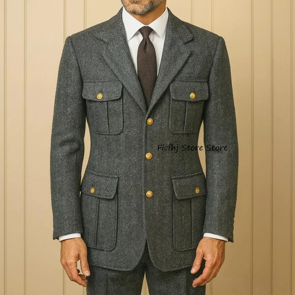 

Fashion Suit Jackets for Man Jackets High Quality Large Herringbone Fabric Casual Style Four Pockets Men's Jacket Urban Blazers