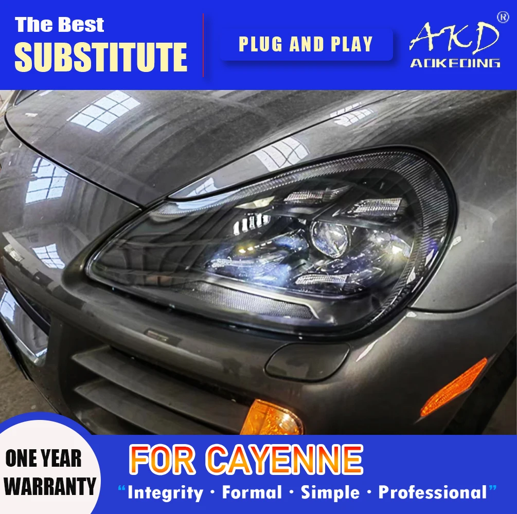 

AKD Head Lamp for Porsche Cayenne LED Headlight 2007-2010 Headlights 957 DRL Turn Signal High Beam Angel Eye Projector Lens