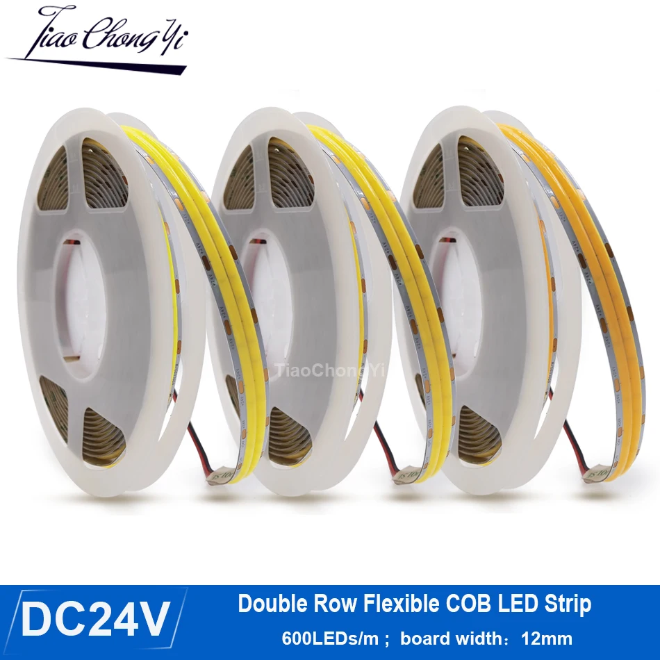 DC24V COB LED light Strip Double Row Super Bright 600 LEDs/m Flexible Dimmable Led Tape RA90 Led Lighting 3000K 4000K 6500K