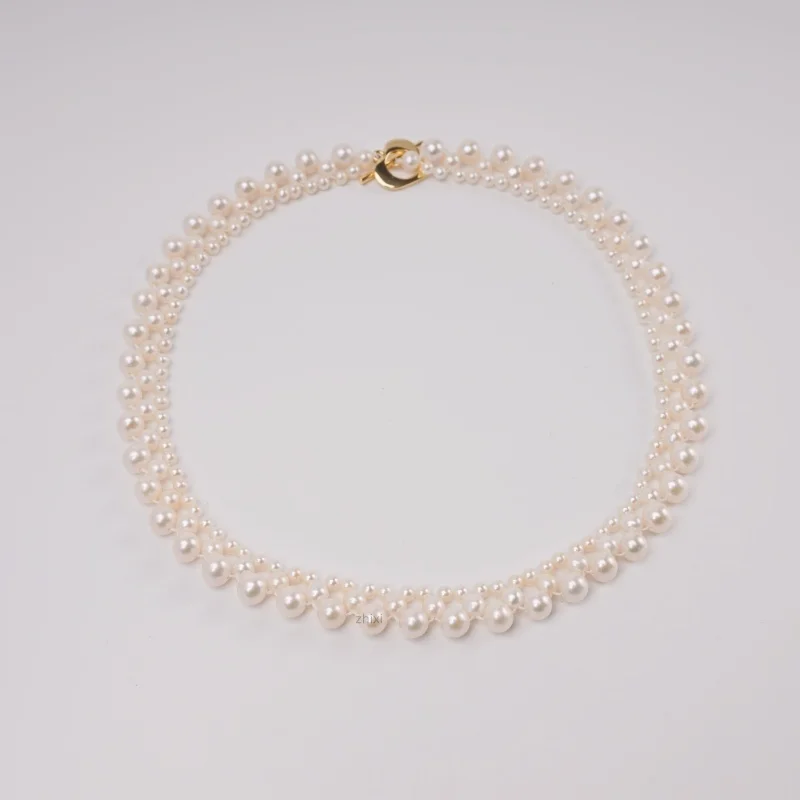 

Original Design Natural freshwater pearl neckalce double-layer Fine Jewelry white pearl fashion wedding gift for women X1067