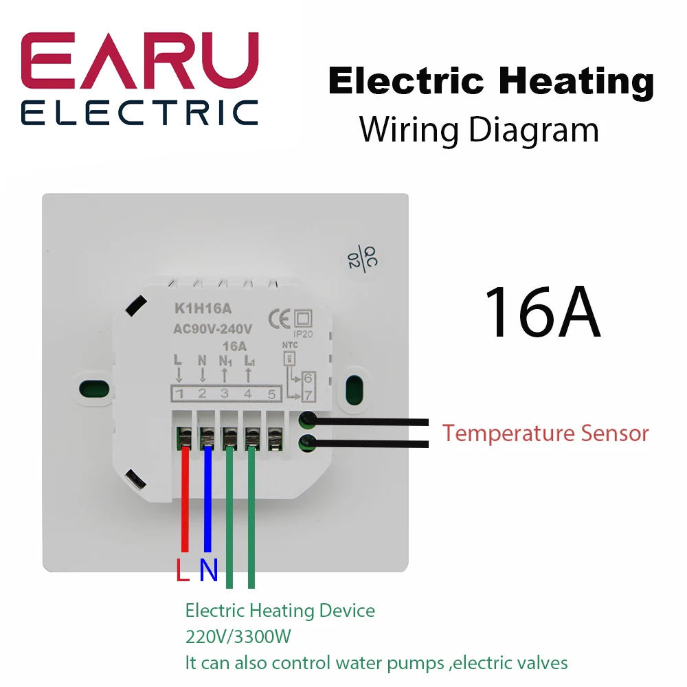 AC90V-240V 3A 16A Water Electric Floor Heating TRV House Room Thermostat Temperature Controller Digital LCD Display Wall Mounted