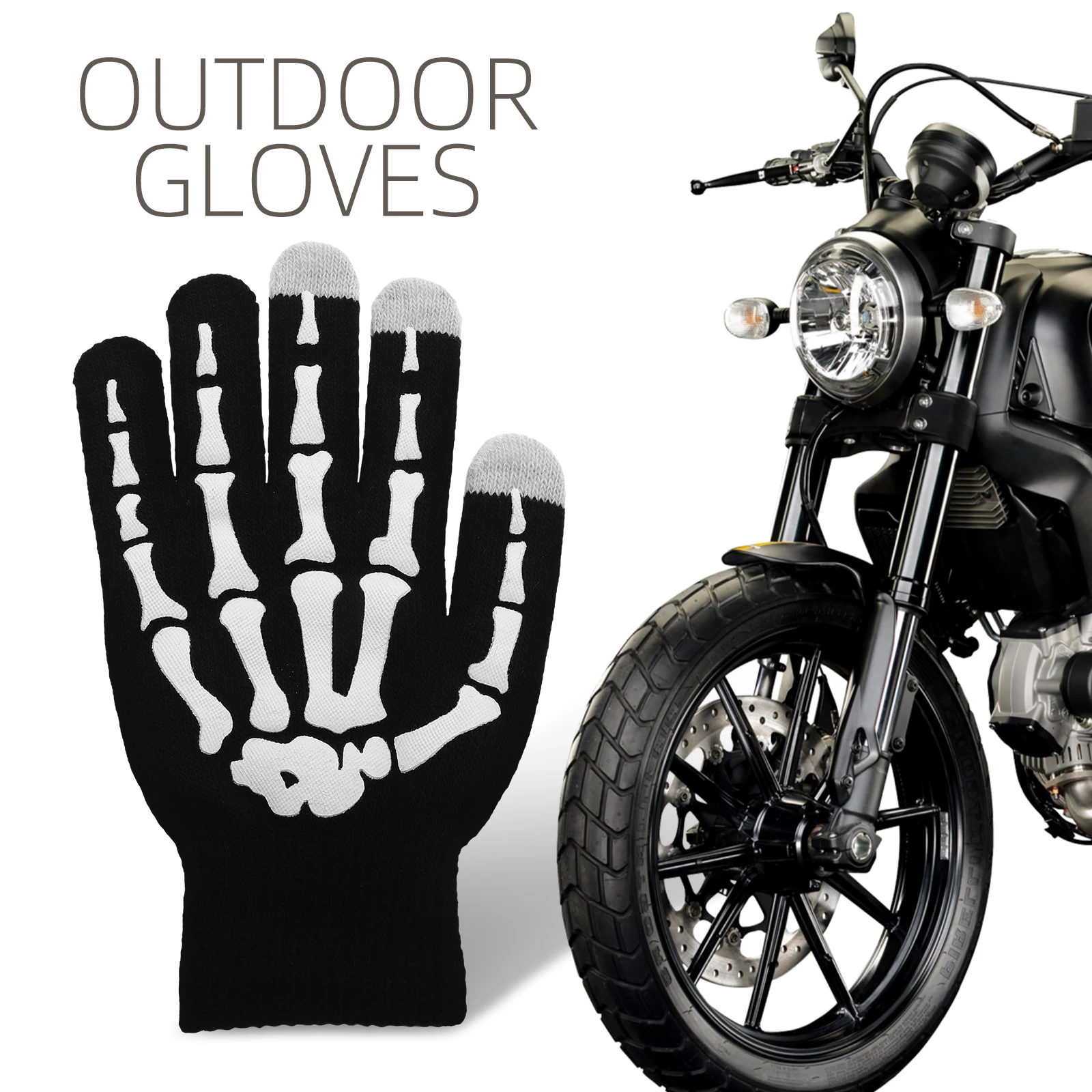 

2 Pcs Skull Gloves Biking Touchscreen Gloves Halloween Winter Gloves For Outdoor Activities Biking Running Halloween