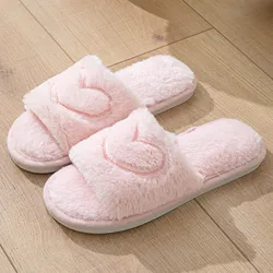 Love Slippers Plush Open Toe Tpr For Women Cotton Fluffy Couples Shose Indoor Outdoor Home Slippers Warm Plush Slippers