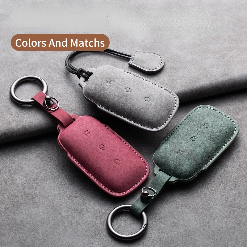 Leather Car Remote Key Case Cover for Geely Galaxy L7 2023 L6 MAX 1.5T Plus AIR PRO Suede Car Key Fob Shell Keychain