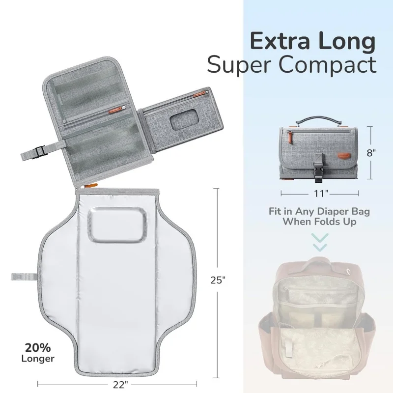 Portable Waterproof Baby Changing Pad with Multi-pockets Large Foldable Baby Diaper Bag with Shoulder Strap For Mommy Travel