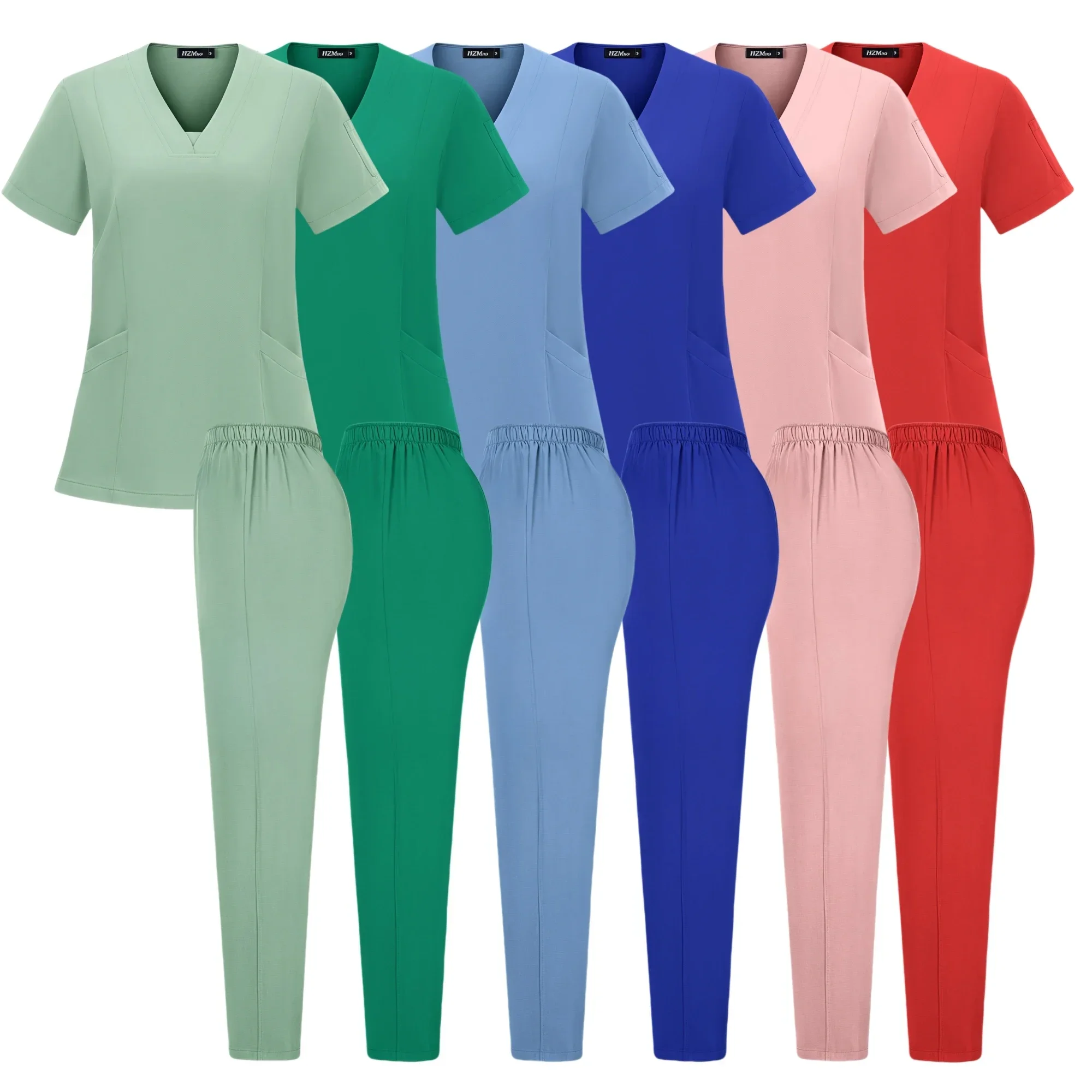 

High Quality Hospital Scrubs Uniform Set Nurse Polyester Spandex Stretch Women Scrub Sets Uniforms Nursing Men Medical Scrubs