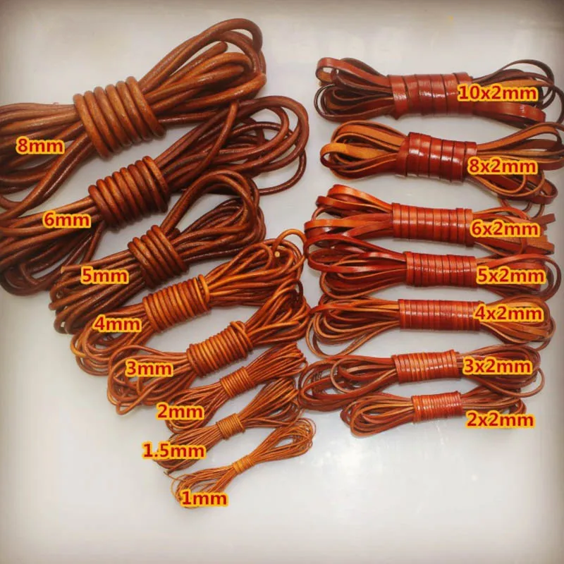 REGELIN 2meter Retro Brown Cow Leather Strap Findings 2/3/4/5/6/8/10mm Flat/Round Leather Cord String Rope DIY  Bracelet Making
