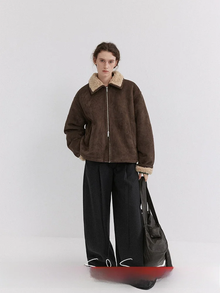 

Sonders Suede Cosite Leather Fur Jaet Zipper Front Coat Soft Mist Feel Ladies Commute Sle Long Sve Regular Fit Coat