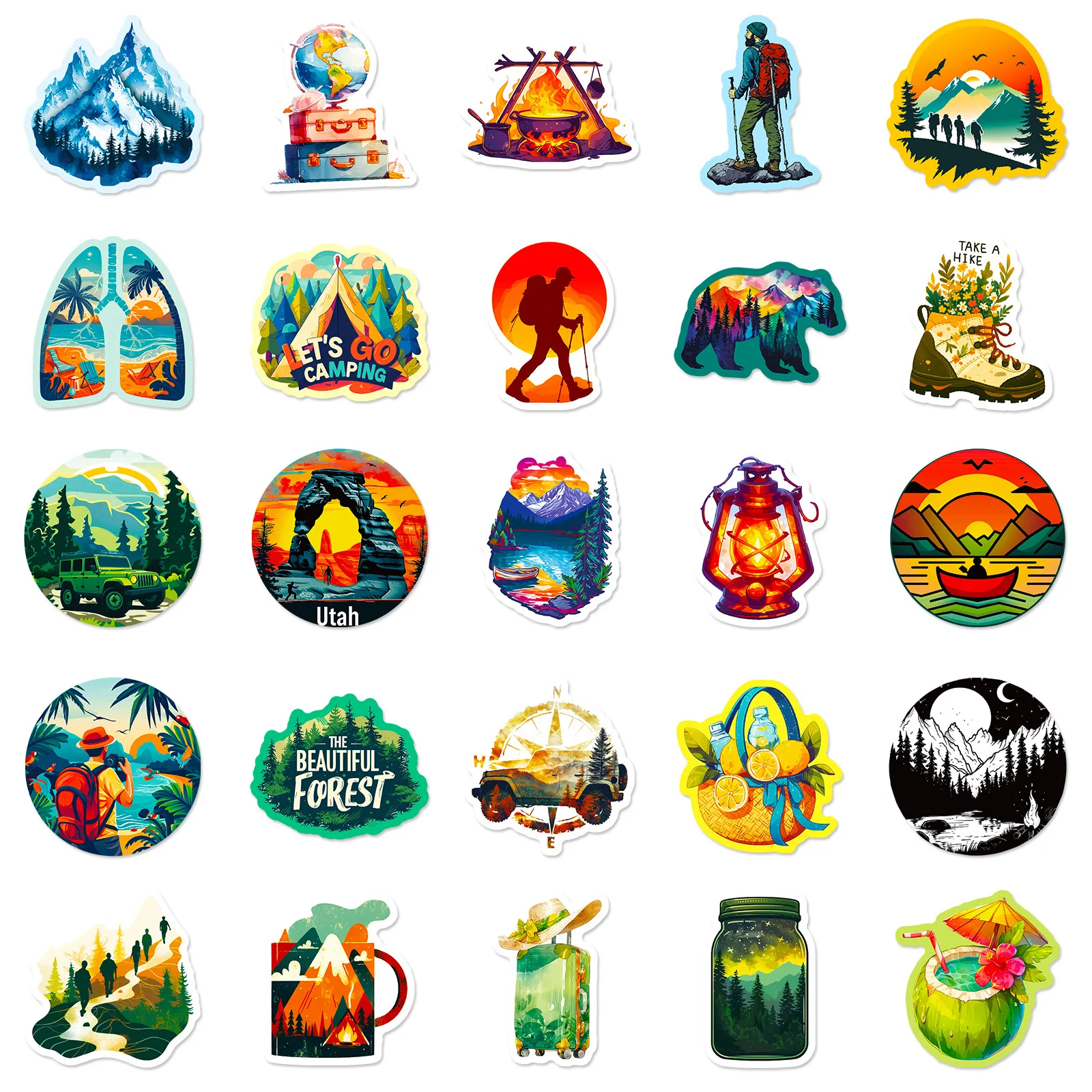 10/50PCS 야외 하이킹 모험 캠핑 하이킹 스포츠 낙서 스티커 장식 가방 노트북 기타 자전거 데칼 어린이 장난감