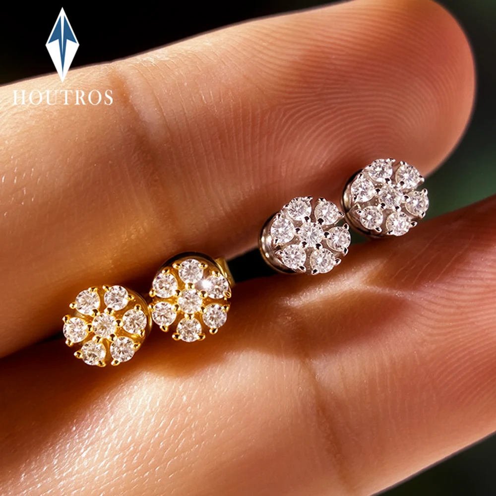 1.5mm Round Cut Moissanite Stud Earrings 100% 925 Sterling Silver Floral Cluster Earrings for Women Party Wedding Fine Jewelry