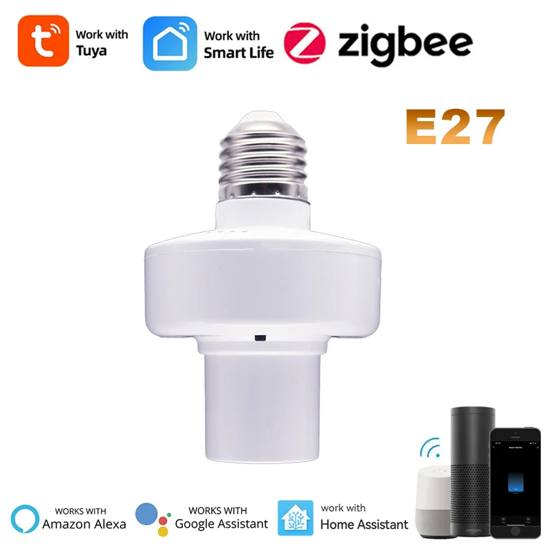 Tuya Zigbee Smart Lamp Holder E27 LED Light Bulb Switch Adapter Smart Life Voice Control Works with Alexa Google Home AC85-265V