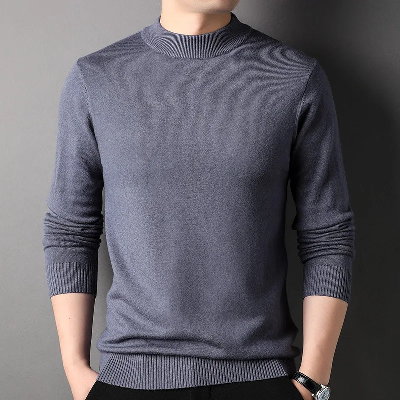 Pullover Winter Sweaters Men Half High Collar Stretch Tight Korean  Casual Striped Solid  Slim Fit Knit Tops A72