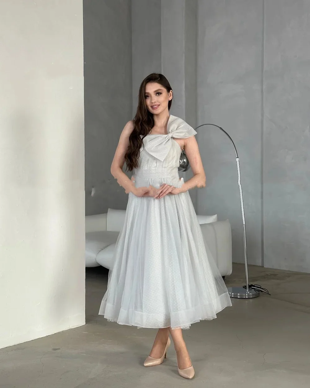 Muloong One-shoulder Tea-Length Women Elegant And Pretty Luxury Prom Dress