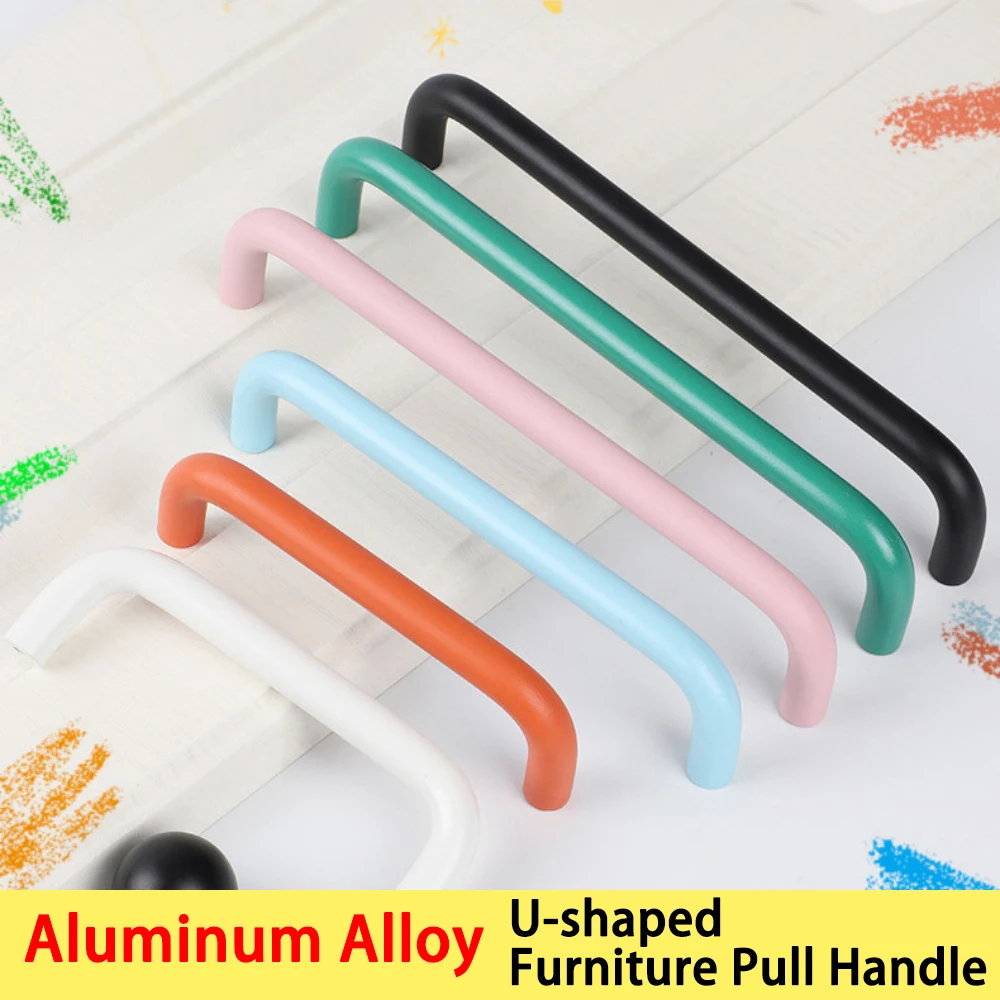 2Pcs U Shape Colorful Kids Wardrobe Kindergarten Furniture Handle Aluminum Alloy Cupboard Knobs Kitchen Toy Bookcase Handles