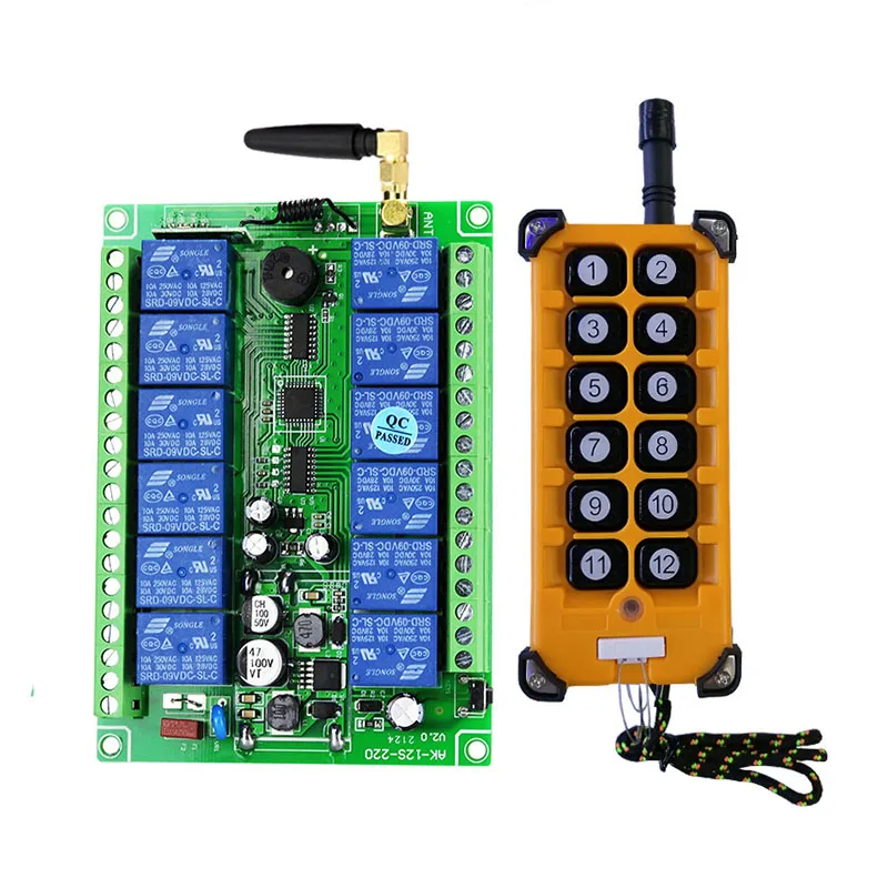 3000M Industrial DC 12V 24V 36V 48V 12CH RF Wireless Remote Control OverheadTravelling Crane System Receiver Digital Key