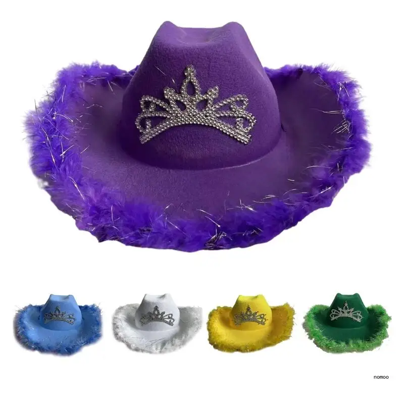 Western Cowboy Hat Cowgirl Hat Furry Trims Womens Fedora Hat Party Photo Props image 2