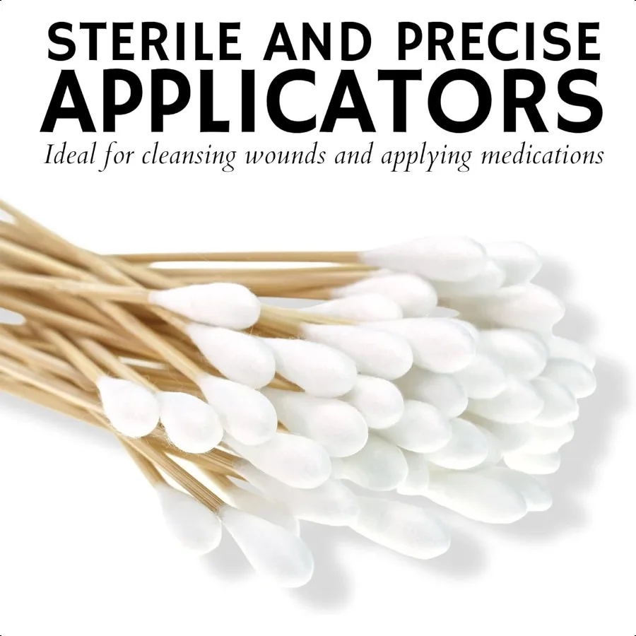 바클리 200개 멸균 면봉, 6개의 긴 6인치 나무 의료용 면봉, 샤프트와 부드러운 S가 있는 면봉