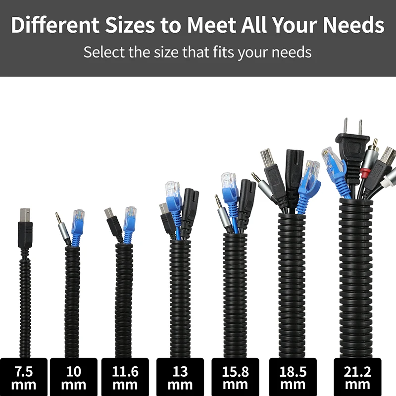 2~10m Black PP Insulated Corrugated Tube AD 7.5/10/11.6/13/28.5/34.5mm Wire Cable Harness Threading Protect Split Loom Sleeving