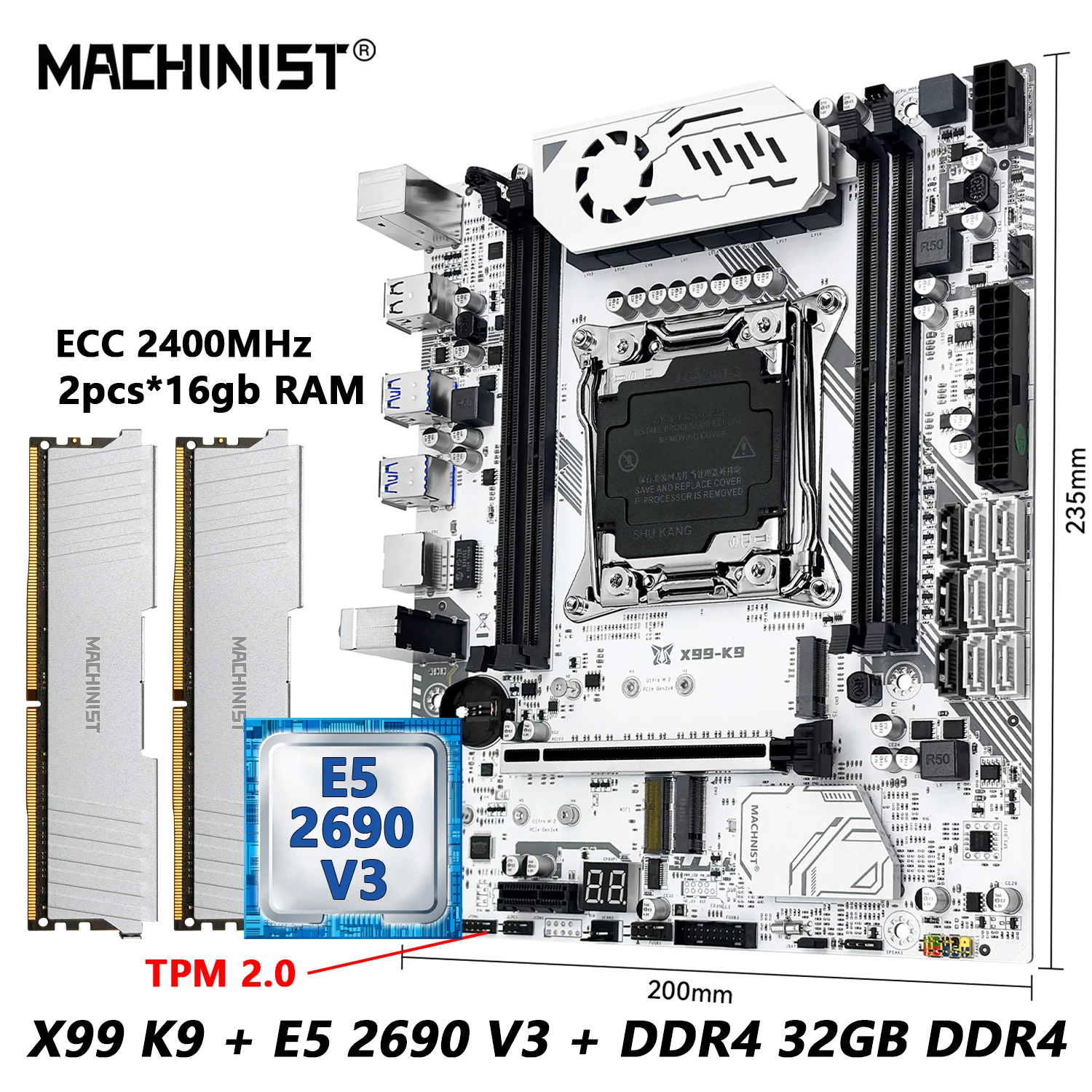 

MACHINIST X99 K9 Материнская плата Дополнительная комбинация LGA 2011-3 Xeon E5 2690 V3 Процессор DDR4 32 ГБ ОЗУ Комплект TPM2.0 C612 NVME M.2 Четырехканальный