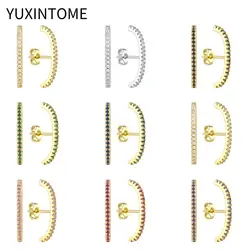 925 Sterling Silver Needle Pave Micro Colorful Crystal Stud Earrings Luxury Geometry Piercing Gold Earrings Fashion Jewelry