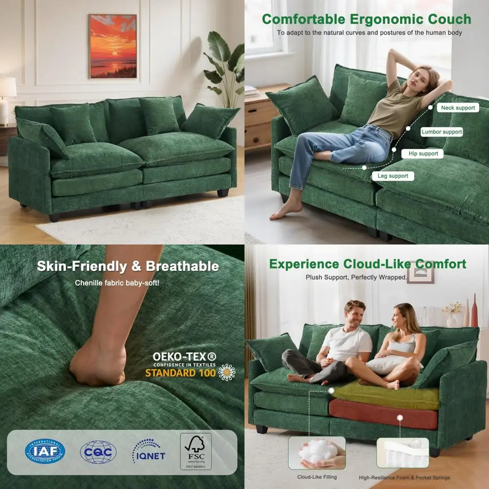 

Space-Saving 2-Seater Chenille Loveseat Sofa for Apartments with Deep 29.1 Seat, FSC Certified Solid Wood and Metal Construction