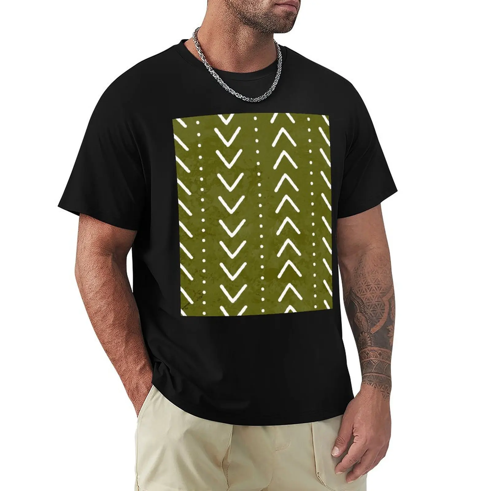 

Olive Green Mudcloth Arrows Pattern T-Shirt vintage t shirts sublime t shirt men