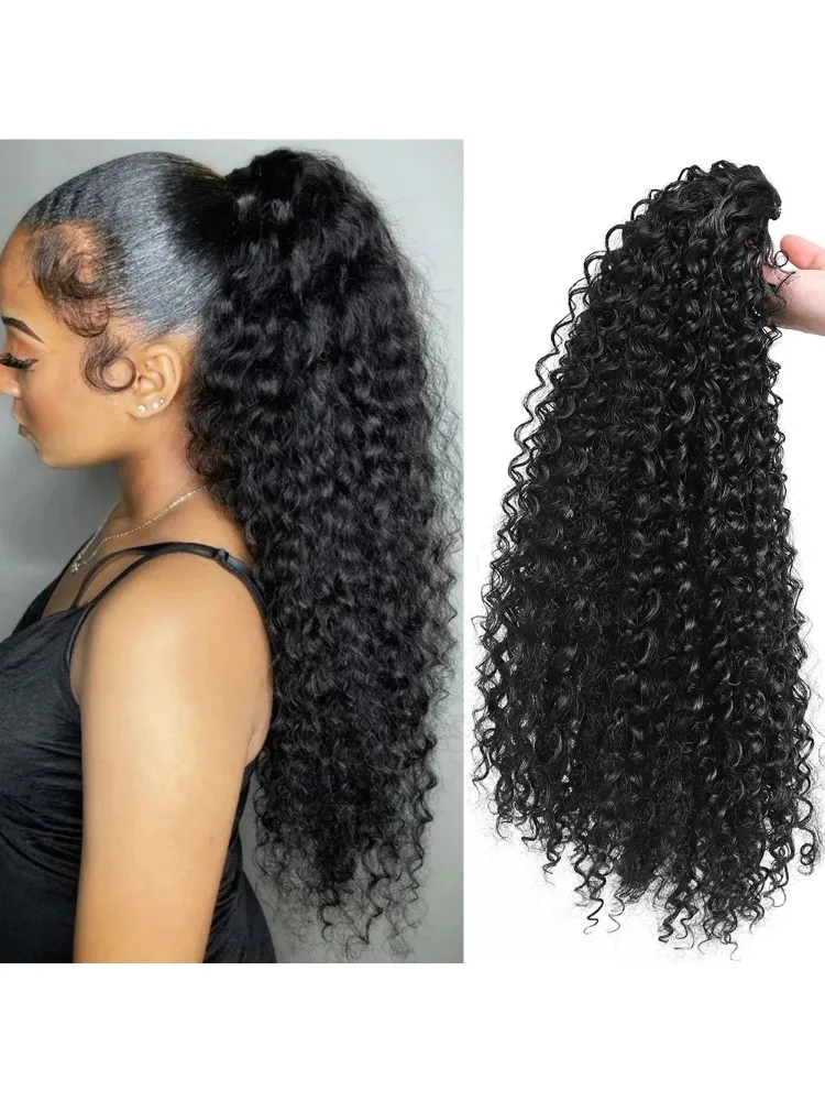 Langer, lockiger Pferdeschwanz zum Anstecken, Afro-Puff, lockiger Pferdeschwanz, Haarverlängerungen, flauschiges, synthetisches Kunstpferdeschwanzhaar für Frauen