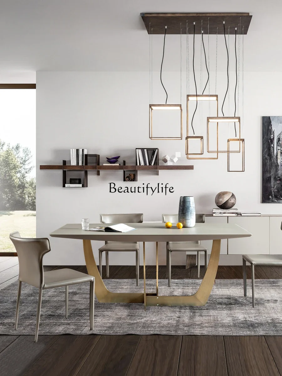 02ls 18Italian minimalist high-end modern simple rectangular dining table glass countertop tempered