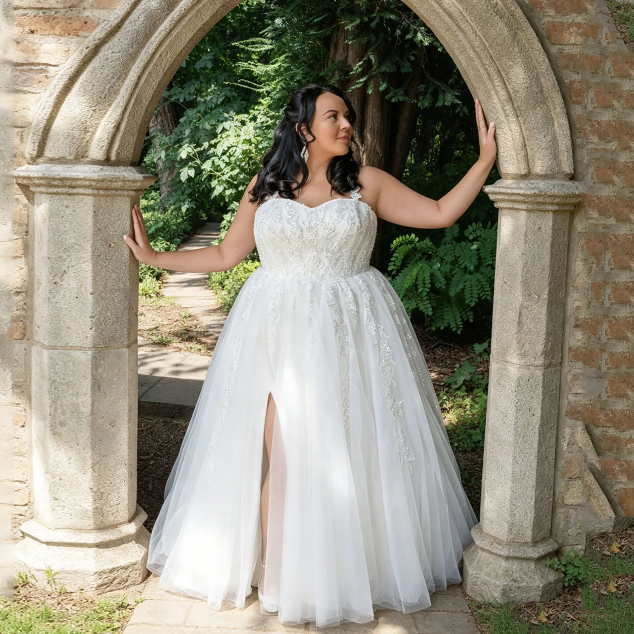 

Plus Size Boho Wedding Dresses Split Applique A-Line Lace Bride Dress Civil Wedding Spaghetti Straps vestido novia Customized