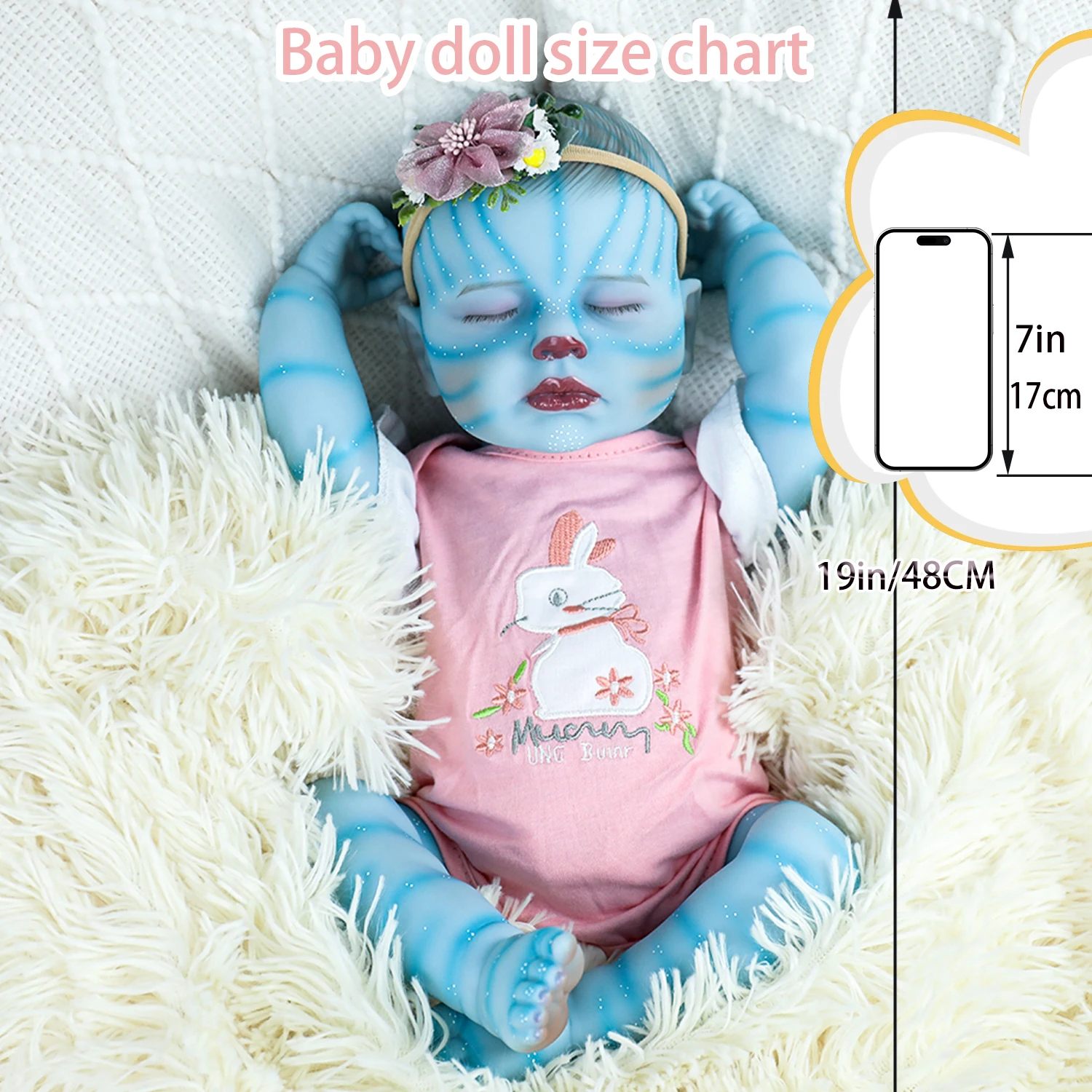 

19inch Realistic LouLou Avatar Reborn Baby Doll with Blue 3D Skin Full Body Silicone Vinyl Collectible Art Doll Girl Toys Gifts