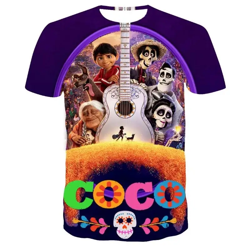 ديزني الرسوم المتحركة فيلم كوكو ثلاثية الأبعاد تي شيرت مطبوع الرجال قصيرة الأكمام تي شيرت الكرتون تي شيرت عادية Harajuku الشارع تي شيرت كامل
